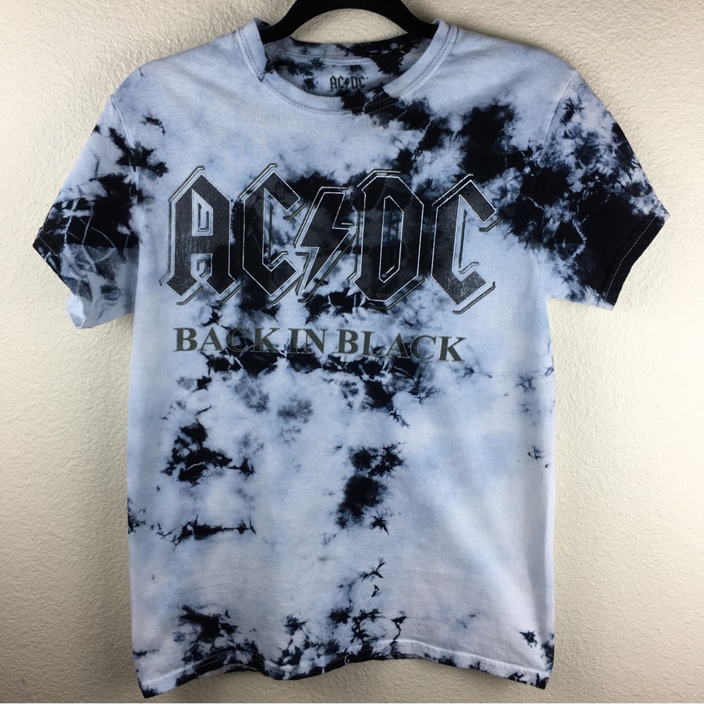 AC DC Back in Black Tie Dye Tee Shirt 100% Cotton Size Small